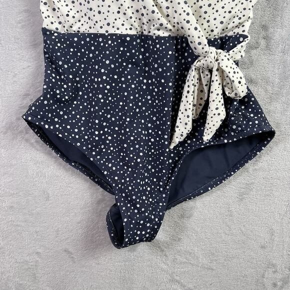 Calia Wrap Tie One Piece Swimsuit Women's 6 NWT Dotted White/Blue Summer V Neck - Picture 4 of 16